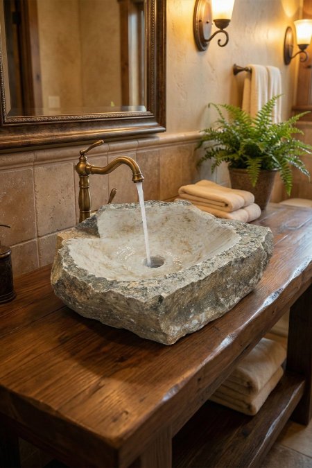 حوض حجر طبيعي (صخري مميّز) – 44×52 سم